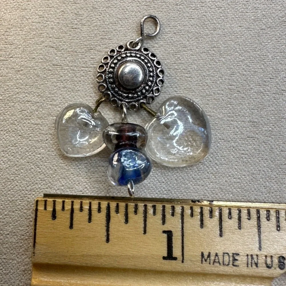 925 Sterling Silver Women Pendant Heart Clear Glass Bead Artisan Boho Charm Love